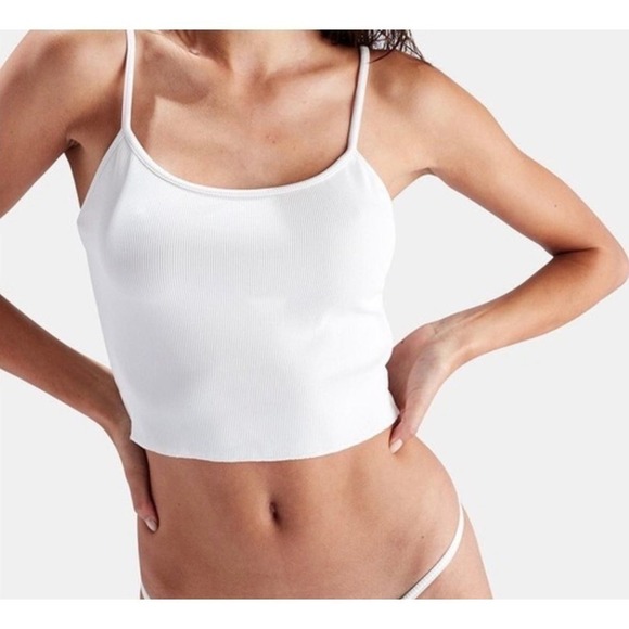 Solid & Striped Micro Ribber Cropped White Tank Top Size Medium - Picture 1 of 6